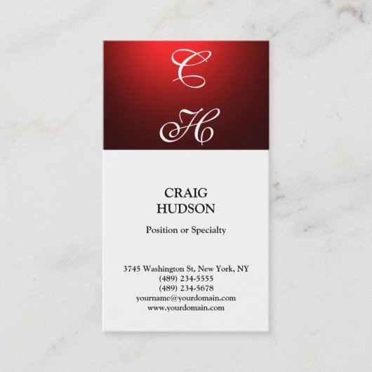 Moderne Monogram Schwarz-weiß Red Business Card Visitenkarte (Vorderseite)