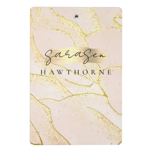 Moderne Monogram Script Blush Pink Gold Foil Mini Klemmbrett (Rückseite)