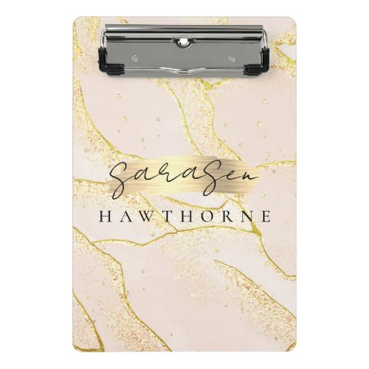Moderne Monogram Script Blush Pink Gold Foil Mini Klemmbrett (Vorderseite)