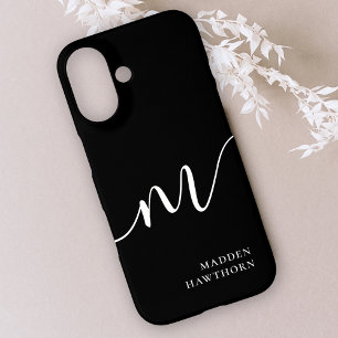 Moderne Monogram Script Calligraphy Black iPhone 16 Hülle