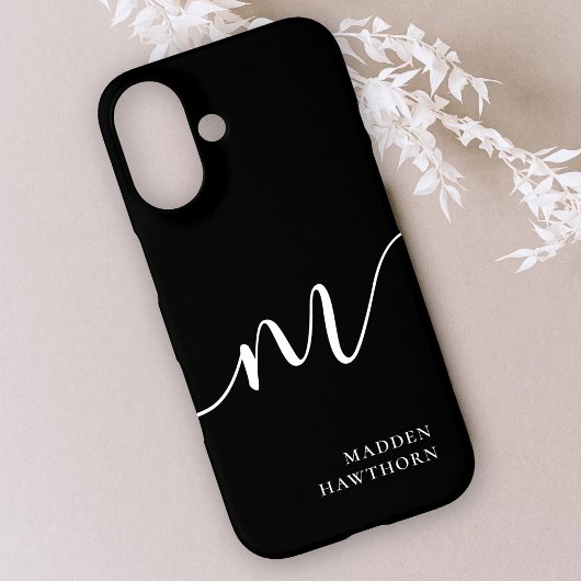 Moderne Monogram Script Calligraphy Black Case-Mate iPhone Hülle