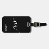 Moderne Monogram Script Calligraphy Black Gepäckanhänger (Vorderseite horizontal)
