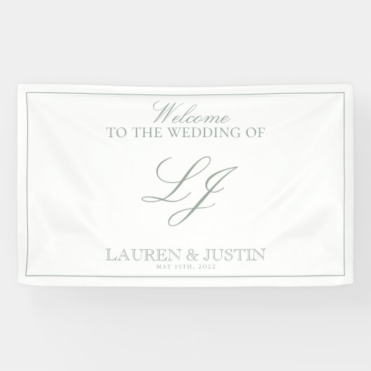 Moderne Monogram Script Classic Sage Green Willkom Banner (Horizontal)