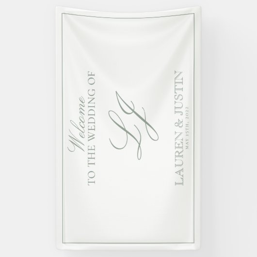 Moderne Monogram Script Classic Sage Green Willkom Banner (Vertikal)