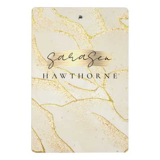 Moderne Monogram Script Elegant Ivory Gold Foil Mini Klemmbrett (Rückseite)