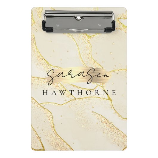 Moderne Monogram Script Elegant Ivory Gold Foil Mini Klemmbrett (Vorderseite)