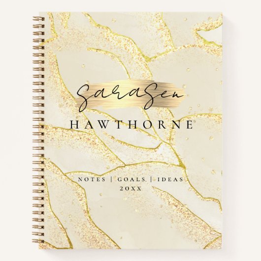 Moderne Monogram Script Elegant Ivory Gold Foil Notizblock (Vorderseite)