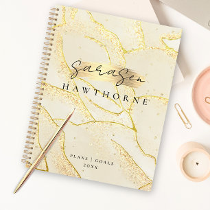 Moderne Monogram Script Elegant Ivory Gold Foil Planer