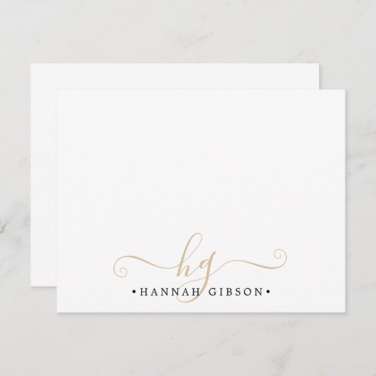 Moderne Monogram Script Initials Gold Black Mitteilungskarte (Vorne/Hinten)