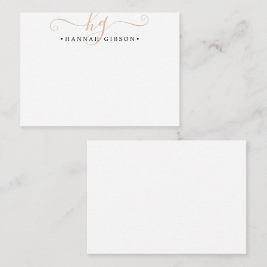 Moderne Monogram Script Initials Gold Black Mitteilungskarte (Vorne/Hinten)