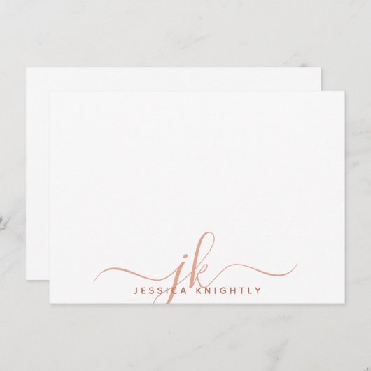 Moderne Monogram Script Initials Terracotta Mitteilungskarte (Vorne/Hinten)