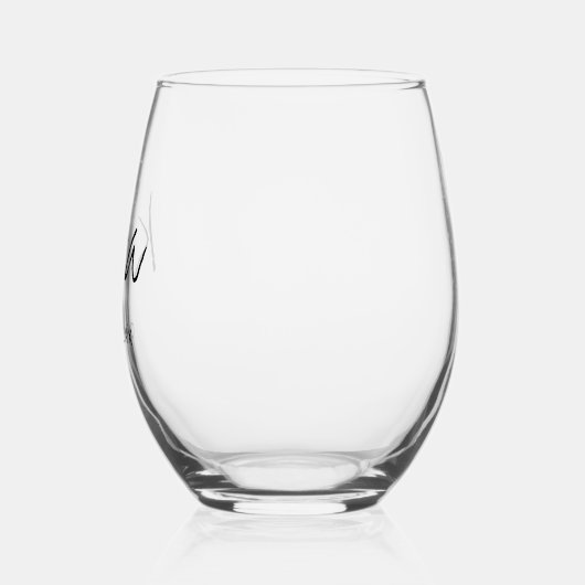Moderne Monogram Script Minimalistische Hochzeit Weinglas Ohne Stiel (Links)