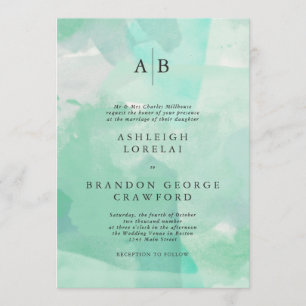Moderne Monogram Sea Foam Watercolor Hochzeit Einladung