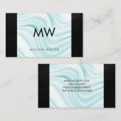 Moderne Monogram Seidendrapery | Schwarzleder Visitenkarte (Vorne/Hinten)