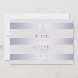 Moderne Monogram-Silver Lilac-Streifen Save The Date