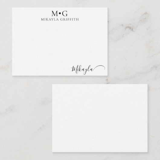 Moderne Monogram Stylish Script Custom Mitteilungskarte (Vorne/Hinten)