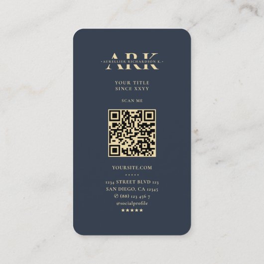 Moderne Monogram Teacher Bildung Dark Blue Gold Visitenkarte (Rückseite)