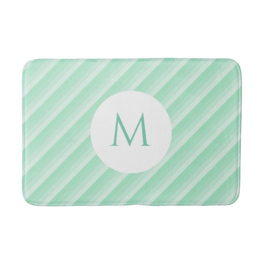 Moderne Monogram Template Minze Green Stripes tren Badematte (Vorderseite)
