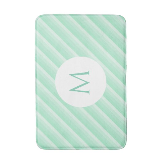 Moderne Monogram Template Minze Green Stripes tren Badematte (Vorderseite Vertikal)
