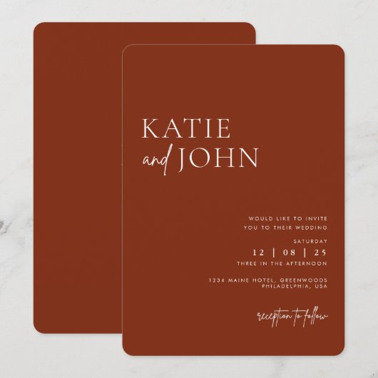 Moderne Monogram Terracotta Boho Wedding Einladung (Vorne/Hinten)