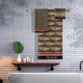 Moderne Monogram Trout Fish Design Schwarz-weiße R Badhandtuch Set