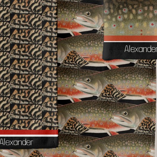 Moderne Monogram Trout Fish Design Schwarz-weiße R Badhandtuch Set