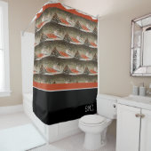 Moderne Monogram Trout Fish Design Schwarz-weiße R Duschvorhang (Beispiel)