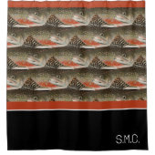 Moderne Monogram Trout Fish Design Schwarz-weiße R Duschvorhang (Vorderseite)