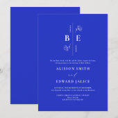 Moderne Monogram Wappen Horizon Blue Wedding Einladung (Vorne/Hinten)