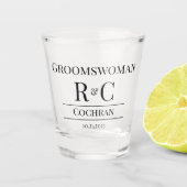 Moderne Monogram Wedding Groomswoman Gefallen Gesc Schnapsglas (Vorderseite)