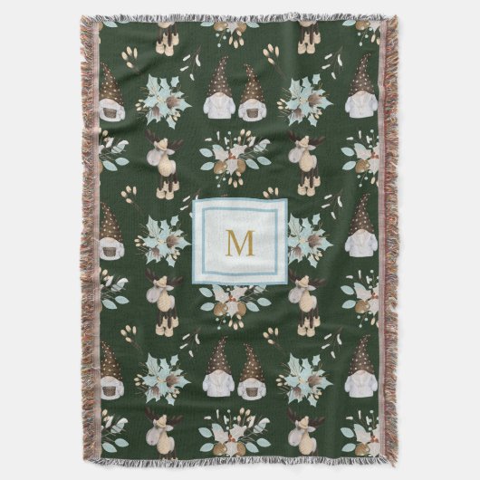 Moderne Monogram Weihnachtsgnomes und Moose Design Decke (Vorderseite Vertikal)
