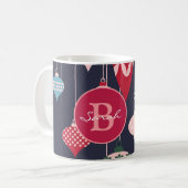 Moderne Monogram Weihnachtsschmuck Dunkelblau Kaffeetasse (Vorderseite Links)