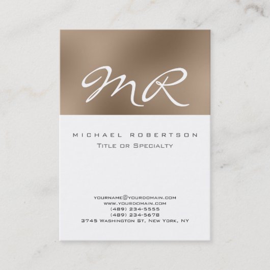 Moderne Monogram White Beige Clean Business Card Visitenkarte (Vorderseite)