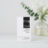 Moderne Monogram White Black Schlicht Business Car Visitenkarte (Stehend Vorderseite)