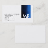 Moderne Monogram White Blue Clean Business Card Visitenkarte (Vorne/Hinten)