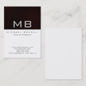Moderne Monogram White Dark Red Chic Business Card Visitenkarte (Vorne/Hinten)