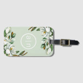 Moderne Monogram White Magnolia Gepäckmarke Gepäckanhänger (Vorderseite (Horizontal))