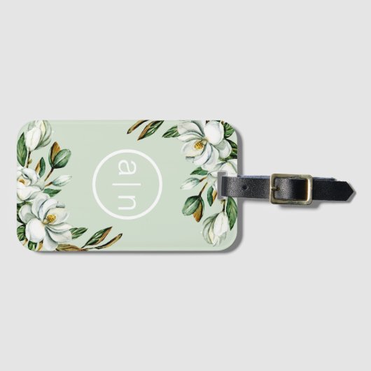 Moderne Monogram White Magnolia Gepäckmarke Gepäckanhänger (Vorderseite (Horizontal))
