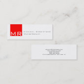Moderne Monogram White Red Clean Business Card Mini Visitenkarte (Vorne/Hinten)