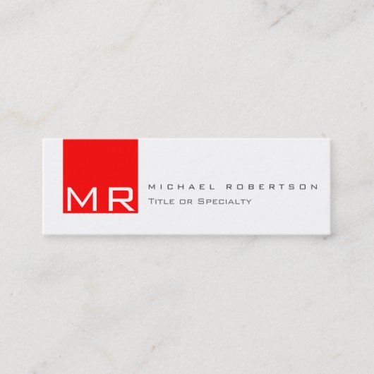 Moderne Monogram White Red Clean Business Card Mini Visitenkarte (Vorderseite)