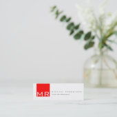Moderne Monogram White Red Clean Business Card Mini Visitenkarte (Stehend Vorderseite)
