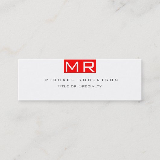 Moderne Monogram White Red Clean Business Card Mini Visitenkarte (Vorderseite)