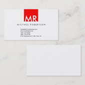 Moderne Monogram White Red Clean Business Card Visitenkarte (Vorne/Hinten)