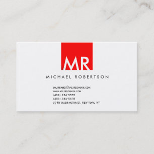 Moderne Monogram White Red Clean Business Card Visitenkarte