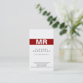 Moderne Monogram White Red Clean Business Card Visitenkarte (Stehend Vorderseite)