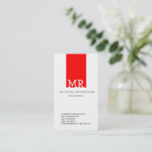 Moderne Monogram White Red Clean Business Card Visitenkarte (Stehend Vorderseite)