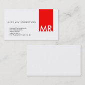 Moderne Monogram White Red Clean Business Card Visitenkarte (Vorne/Hinten)