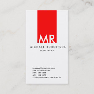 Moderne Monogram White Red Clean Business Card Visitenkarte