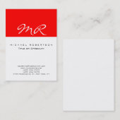 Moderne Monogram White Red Clean Business Card Visitenkarte (Vorne/Hinten)