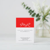 Moderne Monogram White Red Clean Business Card Visitenkarte (Stehend Vorderseite)